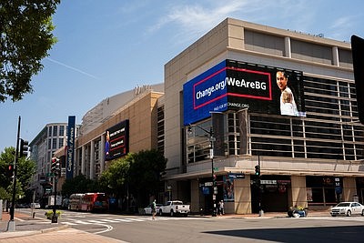 Free Brittney Griner billboard campaign launch at Capital One Arena, Washington, D.C. on July 1st, 2022 [Image Credit: Brady Gaskin of ReJoyce Photo]