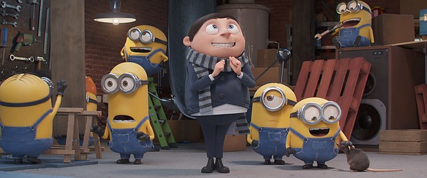 (from left) Minions Kevin and Otto, Gru (Steve Carell) and Minions Stuart and Bob in Illumination's Minions: The Rise of Gru, directed by Kyle Balda.
Mandatory Credit: Universal Pictures