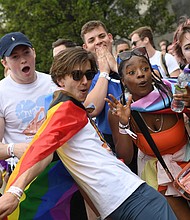 The cast of Heartstopper (L-R) Jenny Walser, Kit Connor, Sebastian Croft, Tobie Donovan, Corinna Brown and Kizzy Edgell attend Pride in London 2022.
Mandatory Credit:	Chris J Ratcliffe/Getty Images