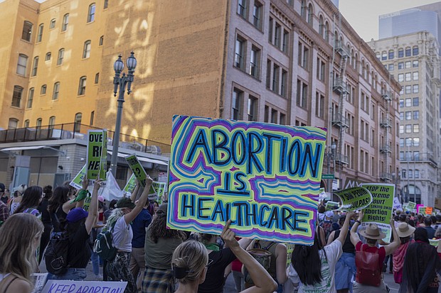 Doctors and nurses turned to TikTok to offer abortion help. Protesters here gather in reaction to the Dobbs v. Jackson Women's Health Organization ruling on June 24, in Los Angeles.
Mandatory Credit: David McNew/Getty Images