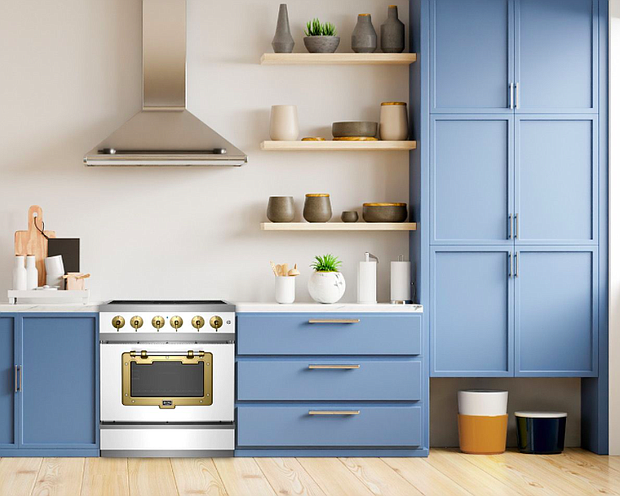 Big Chill 30” Classic Induction Stove in White with Brushed Brass trim