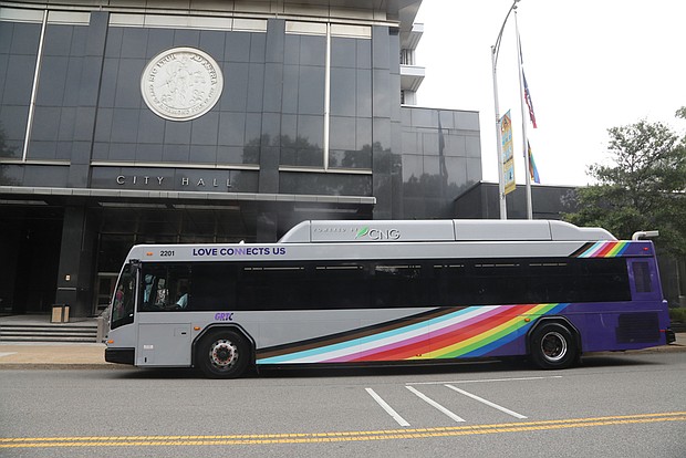 The Greater Richmond Transit Company (GRTC) unveiled a Pride-themed bus June 5 in front of Richmond City Hall. The first of its kind in the region, the “Love Connects” bus is intended to symbolize Richmond being a welcoming and inclusive place for the LGBTQ+ community. GRTC partnered with Virginia Pride for the design of the Pride bus, which will be in service for at least a year.