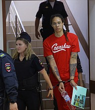 Two-time US Olympic basketball gold medalist Brittney Griner, seen here on July 7, has pleaded guilty to drug charges in a Russian court near Moscow, her lawyers confirmed to CNN.
Mandatory Credit: Evgenia Novozhenina/Reuters
