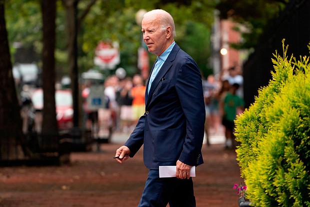 President Joe Biden departs Holy Trinity Catholic Church in the Georgetown section of Washington after attending a Mass in Washington on July 17, 2022.
Mandatory Credit:	Andrew Harnik/AP