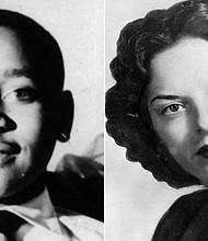 Emmett Till, left, and Carolyn (Bryant) Donham. The white woman who accused Emmett Till of making advances toward her says the Black teen admitted it was him when her husband and two other men brought Emmett to her, according to a 99-page unpublished draft memoir obtained by CNN.
Mandatory Credit:	Associated Press