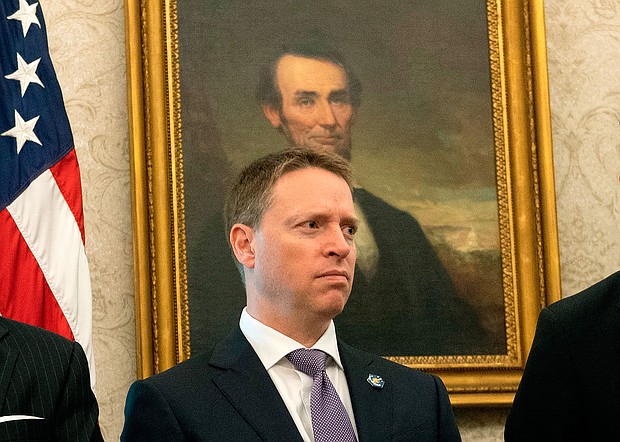 Then-deputy national security adviser Matthew Pottinger looks on as then-President Donald Trump speaks in the Oval Office of the White House in September 2020.
Mandatory Credit:	Andrew Caballero-Reynolds/AFP/Getty Images