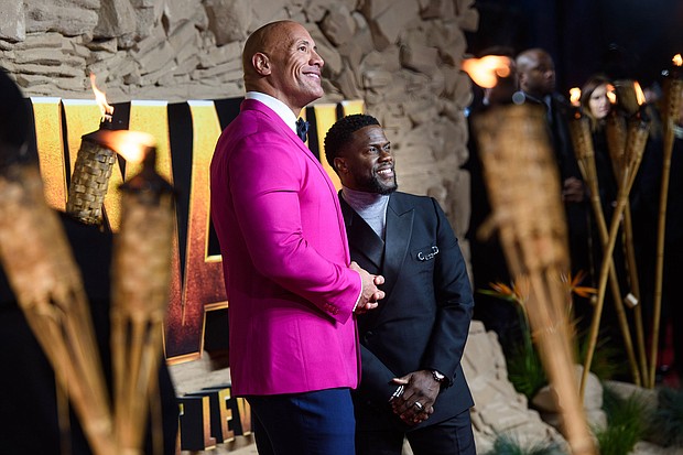 Dwayne Johnson (left) and Kevin Hart, seen here attending the 'Jumanji: The Next Level' UK premiere in Waterloo, London, recently took part in an internet challenge with hilarious results.
Mandatory Credit:	Matt Crossick/PA Images/Getty images
