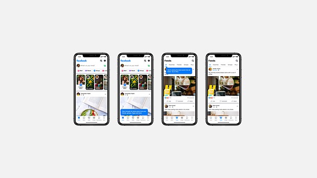 The Facebook app is launching a redesign that includes a new "Feeds" tab that will feature a chronological feed of content from users' friends, as well as groups and pages they follow.
Mandatory Credit:	Meta
