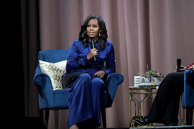 Michelle Obama discusses her book 'Becoming' in Boston in November 2018. Obama announced on July 21 that she has written a new book.
Mandatory Credit:	Paul Marotta/Getty Images