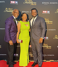 (L-R) Annual Houston Humanitarian Awards and RAK Day Founders David and Treveia Dennis with 2022 Humanitarian Awards Honoree Curtis “50 Cent” Jackson 

Photo: Boost 1 Marketing