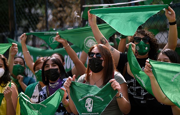 Women protest  outside the US Embassy in Mexico City after the US Supreme Court decision to overturn Roe v. Wade.
Mandatory Credit:	Alfredo Estrella/AFP/Getty Images