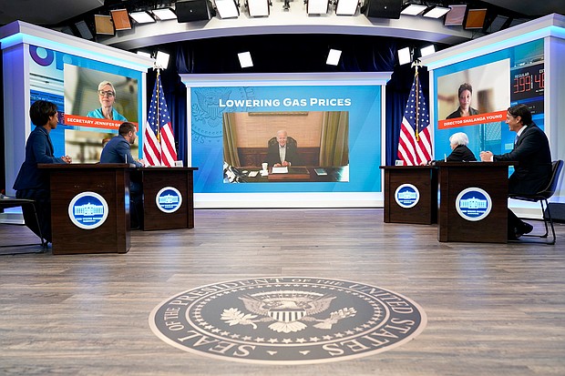 President Joe Biden speaks virtually during a meeting with his economic team in Washington on July 22. Biden's Covid-19 symptoms have "almost completely resolved," his physician said in an update Monday.
Mandatory Credit:	Andrew Harnik/AP