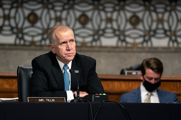 Republican Sen. Thom Tillis speaks during a Senate Judiciary Committee hearing on September 30 on Capitol Hill in Washington, DC.
Mandatory Credit:	Stefani Reynolds/Pool/Getty Images