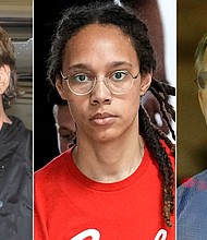From left, Viktor Bout, Brittney Griner and Paul Whelan