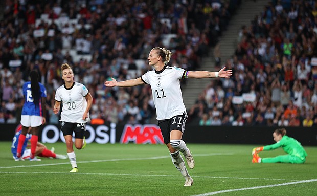Alexandra Popp's two goals guided Germany through to Sunday's Euro 2022 final.
Mandatory Credit: Alex Pantling/Getty Images Europe/Getty Images