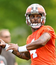 Cleveland Browns quarterback Deshaun Watson's suspension decision is expected to come Monday. Watson is pictured here on May 25 in Berea, Ohio.
Mandatory Credit:	Nick Cammett/Getty Images