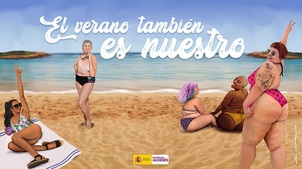 The Spanish government has launched a summer campaign encouraging women of all shapes and sizes to go to the beach.
Mandatory Credit:	Ministry of Equality of the Government of Spain