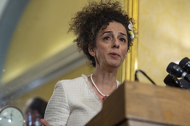 Journalist Masih Alinejad is speaking during a news conference in Washington, DC, on December 2, 2021. A man armed with an AK-47-style rifle was arrested Thursday afternoon outside her Brooklyn home.
Mandatory Credit:	Bonnie Cash/UPI/Shutterstock