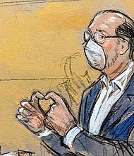 Courtroom sketch during the verdict in the Guy Reffitt January 6 trial on March 8.  A federal judge on August 1 sentenced Reffitt to more than seven years in prison.
Mandatory Credit:	Bill Hennessy