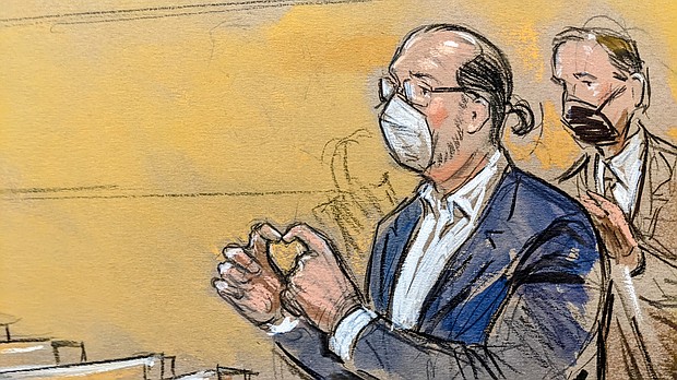 Courtroom sketch during the verdict in the Guy Reffitt January 6 trial on March 8.  A federal judge on August 1 sentenced Reffitt to more than seven years in prison.
Mandatory Credit:	Bill Hennessy