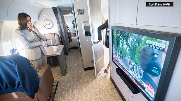 Vice President Kamala Harris has seized onto abortion rights as an issue all her own, cementing herself as the administration's lead messenger on an area it hopes will resonate with voters at the ballot box in November -- and beyond.
Mandatory Credit:	Twitter/@VP