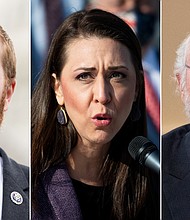 From left, Michigan Rep. Peter Meijer and Washington Reps. Jaime Herrera Beutler and Dan Newhouse are pictured in a split image. The 2022 midterm season returns in earnest on August 2, with primary elections in five states: Arizona, Kansas, Michigan, Missouri and Washington.
Mandatory Credit:	Getty Images