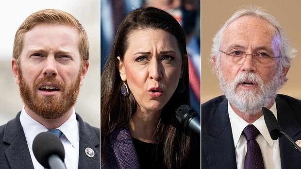 From left, Michigan Rep. Peter Meijer and Washington Reps. Jaime Herrera Beutler and Dan Newhouse are pictured in a split image. The 2022 midterm season returns in earnest on August 2, with primary elections in five states: Arizona, Kansas, Michigan, Missouri and Washington.
Mandatory Credit: Getty Images