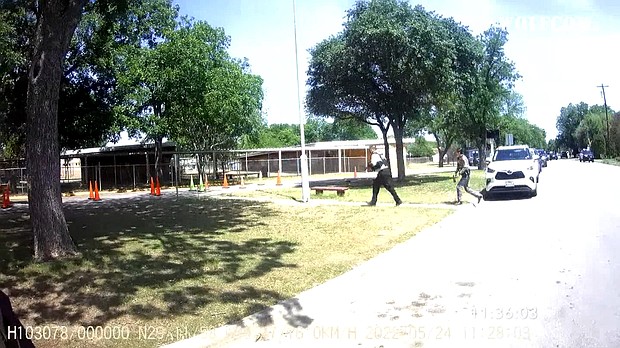 Body camera footage released by the city of Uvalde in July shows a Texas Department of Public Safety trooper on scene outside Robb Elementary School earlier than previously known.
Mandatory Credit: City of Uvalde