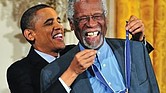 Bill Russell, the Boston Celtics legend, receives the Medal of Freedom at the White House in February 2011. Mr. Russell is shown accepting his medal from then-President Obama. The award is presented to civilians for being “the best of who we are and who we aspire to be.”