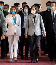 Nancy Pelosi met Taiwanese President President Tsai Ing-wen in Taipei on August. 3.
Mandatory Credit:	Taiwan Presidential Office via AP