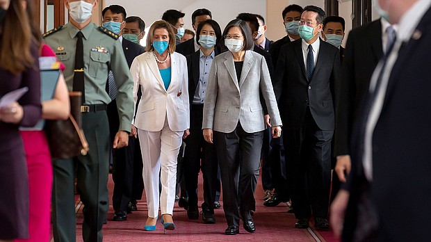 Nancy Pelosi met Taiwanese President President Tsai Ing-wen in Taipei on August. 3.
Mandatory Credit:	Taiwan Presidential Office via AP