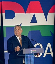 Former President Donald Trump, who is weighing when to announce his expected third run for the Republican presidential nomination, will address CPAC. Hungarian Prime Minister Viktor Orban is seen here in Budapest, Hungary on May 19.
Mandatory Credit:	Attila Kisbenedek/AFP/Getty Images