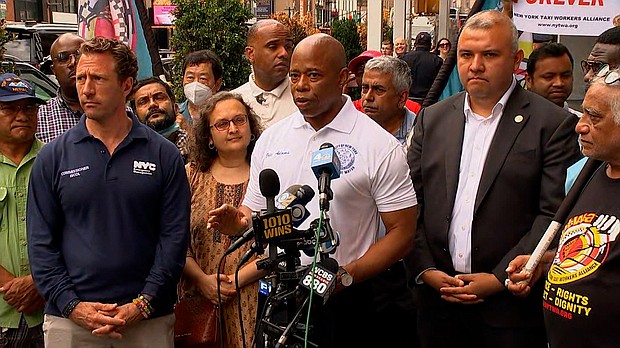 New York Mayor Eric Adams has claimed that some migrants are being "forced" on buses from Texas, as 14 more asylum seekers arrived in the city on August 7 on another bus sent by Texas Gov. Greg Abbott.
Mandatory Credit:	WABC