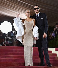 Kim Kardashian and comedian Pete Davidson, seen here arriving for the 2022 Met Gala at the Metropolitan Museum of Art on May 2, in New York, have split, a source close to the couple tells CNN.
Mandatory Credit:	Angela Weiss/AFP/Getty Images