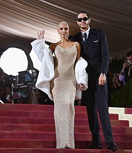 Kim Kardashian and comedian Pete Davidson, seen here arriving for the 2022 Met Gala at the Metropolitan Museum of Art on May 2, in New York, have split, a source close to the couple tells CNN.
Mandatory Credit: Angela Weiss/AFP/Getty Images