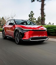In June, Toyota issued a warning to owners of its BZ4X electric SUV, pictured here, to stop driving the vehicle and have it sent to a dealership because the wheels could fall off. In August, Toyota began offering to buy back the SUVs from customers who don't want to wait for the problem to be resolved.
Mandatory Credit:	NATHAN LEACH-PROFFER for Toyota USA