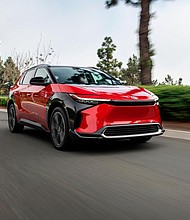 In June, Toyota issued a warning to owners of its BZ4X electric SUV, pictured here, to stop driving the vehicle and have it sent to a dealership because the wheels could fall off. In August, Toyota began offering to buy back the SUVs from customers who don't want to wait for the problem to be resolved.
Mandatory Credit: NATHAN LEACH-PROFFER for Toyota USA