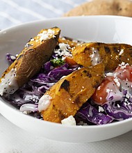 Sweet Potato Wedge & Purple Cabbage Salad with Poppyseed Dressing