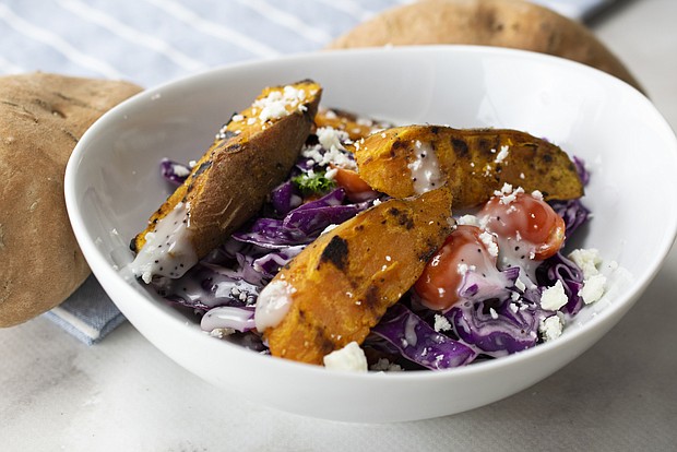 Sweet Potato Wedge & Purple Cabbage Salad with Poppyseed Dressing