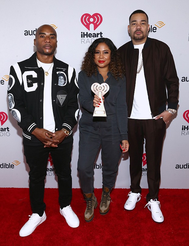 Charlamagne tha God, Angela Yee, and DJ Envy, seen here in California in 2020, have been co-hosts of "The Breakfast Club" for 12 years. Yee is departing the show to host her own radio show.
Mandatory Credit:	Tommaso Boddi/Getty Images for iHeartMedia