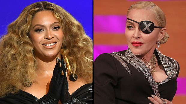 Beyoncé paid homage to Madonna in a note thanking her for collaborating on a new "Break My Soul" remix, in which "Vogue" was woven into Bey's song.
Mandatory Credit:	Getty Images