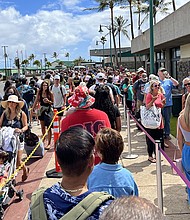 Long security lines are seen outside the Kahului airport in Maui, Kahului, Hawaii, on August 1. Transportation Secretary Pete Buttigieg is not happy with the continued air travel chaos and is calling on travelers to share their experiences.
Mandatory Credit:	Gado/Getty Images