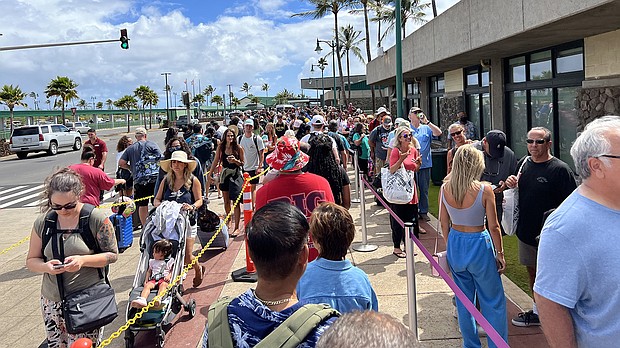 Long security lines are seen outside the Kahului airport in Maui, Kahului, Hawaii, on August 1. Transportation Secretary Pete Buttigieg is not happy with the continued air travel chaos and is calling on travelers to share their experiences.
Mandatory Credit:	Gado/Getty Images