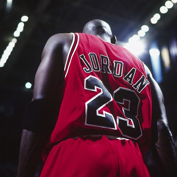 A jersey worn by basketball star Michael Jordan during one of the most famous seasons in his NBA career is …