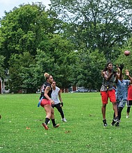 During the tryouts, several contenders displayed their catching and throwing skills, above, while keeping their eyes on the pigskin.