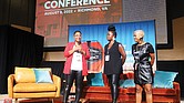 The Jackson Ward Collective’s co-founders, Rasheeda Creighton, left Melody Joy Short, center and Kelli Lemon welcome attendees to the first BLCK Street Conference on Monday at The Collaboratory of VA.