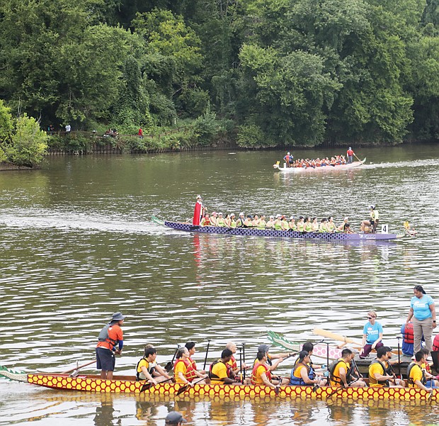 The Richmond International Dragon Boat Festival was on again, Aug. 6 after a two-year absence due to the COVID-19 pandemic. Participants competed on the James River in front of The Boathouse at Rocketts Landing.