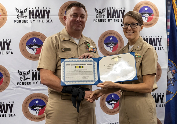 Chief Fire Controlman Christopher R. Johnson from Deer Park, Texas, earned a Navy and Marine Corps Achievement Medal for professional …