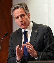 On August 11, Secretary of State Antony Blinken said he had raised "serious concerns" related to human rights with the Democratic Republic of Congo. Blinken is seen here speaking in Australia on February 11.
Mandatory Credit:	Kevin Lamarque/Pool/AFP/Getty Images