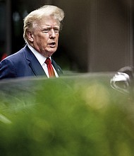 Former President Donald Trump departs Trump Tower, August 10, in New York, on his way to the New York attorney general's office for a deposition in civil investigation.
Mandatory Credit:	Julia Nikhinson/AP